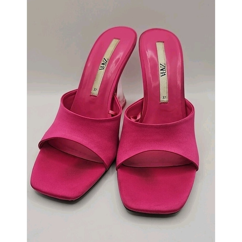 Zara 6.5 Pink Satin Heeled Methacrylate Sandals Heels‎ Glam Sexy Girl 170 - Picture 3 of 9